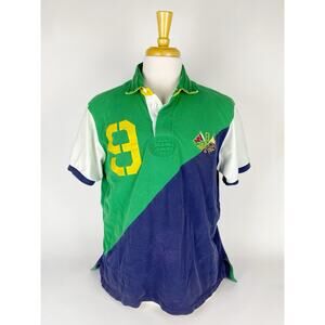 Polo Ralph Lauren Men’s Two Toned Rugby Polo Shirt Sz XL Blue Green VTG